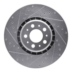 Volvo XC90 Brake Rotor (1) - Front Left - R1 Concepts - Drilled & Slotted - Silver - `03-`09